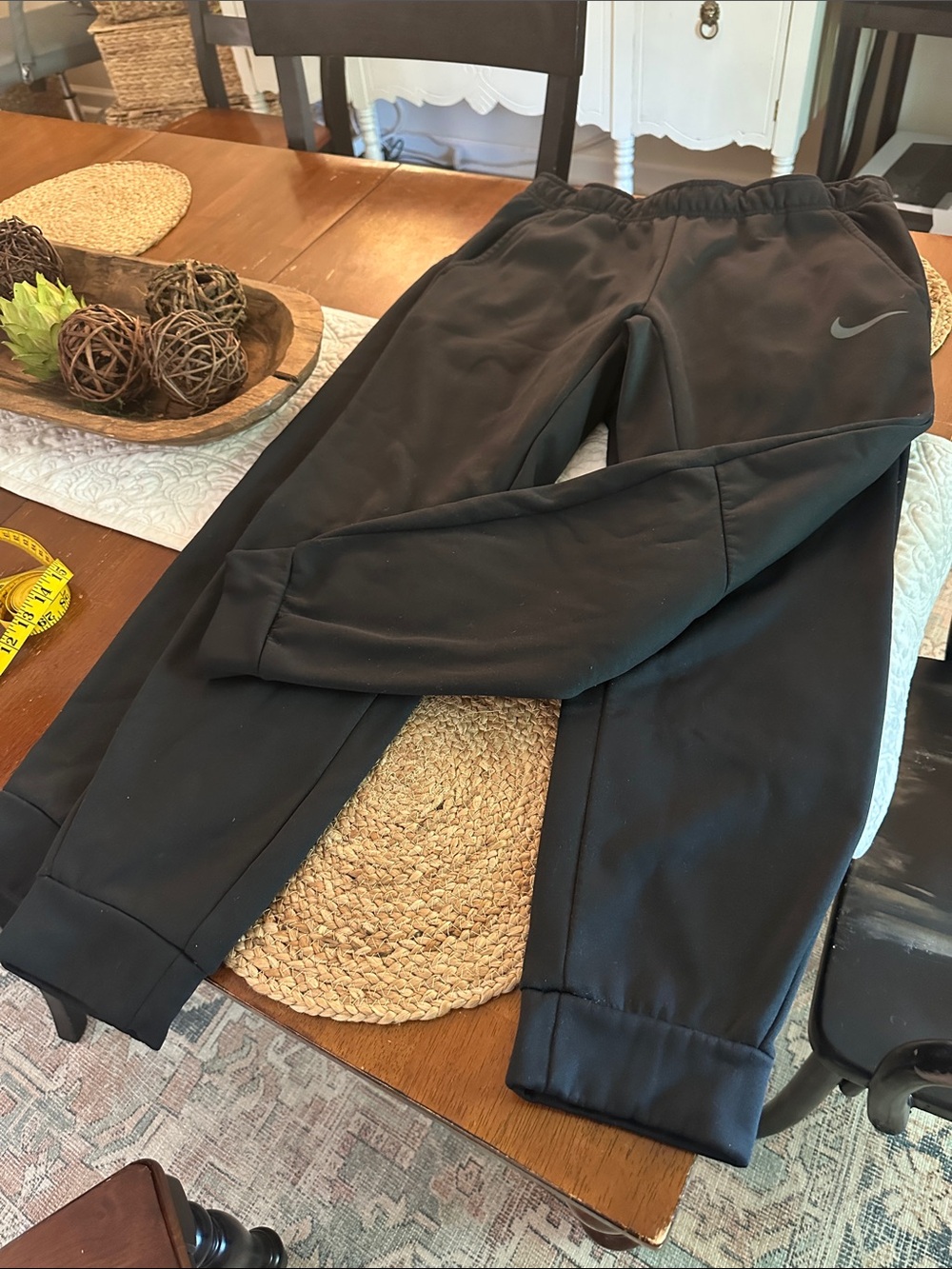 Bundle of two pairs men’s thermafit Nike Black Joggers with Gray Swoosh, EUC, Lg